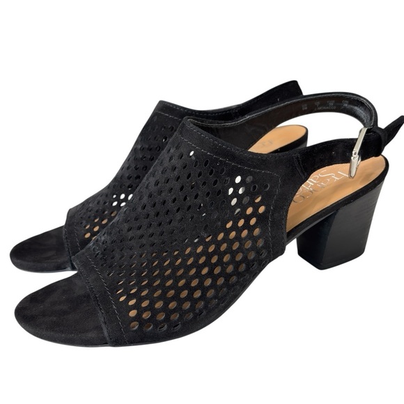Franco Sarto Monaco2 Womens Dress Sandal Sz 9 Slingback Laser Cut Black Leather - Picture 1 of 14